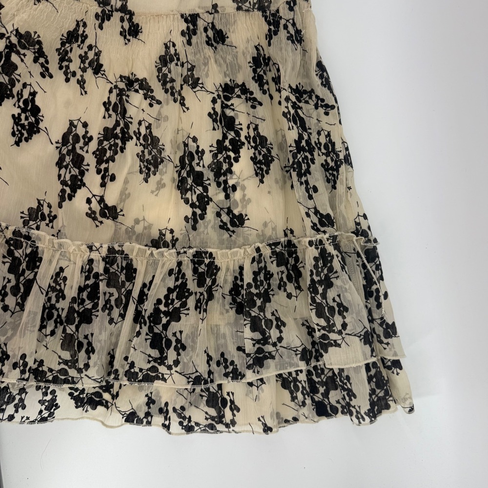Easel Women's Sleeveless Dress Floral Tiered Ruffle Sheer Beige Black S‎ - Picture 9 of 12